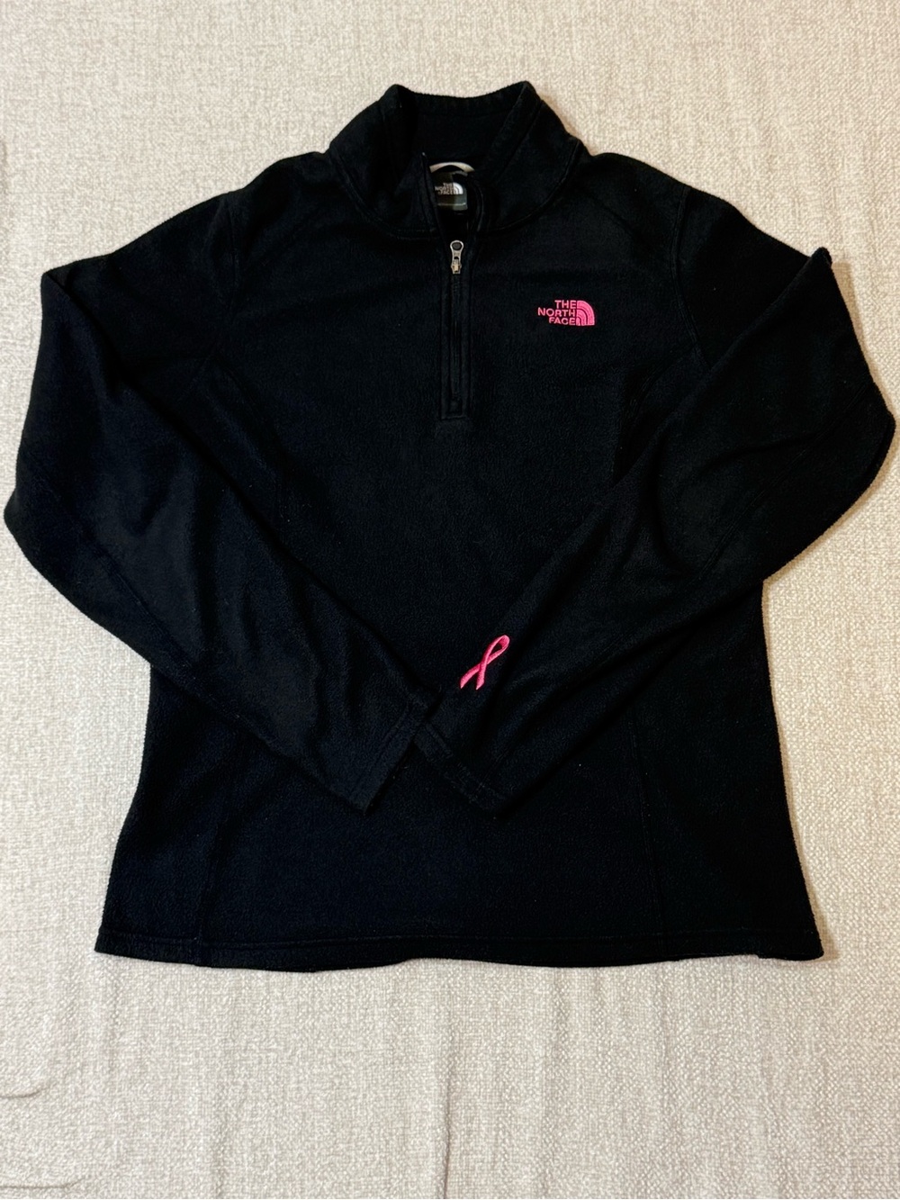 The North Face Womens M Black Pink Ribbon 1/4 Zip Fleece Y2K Gorpcore